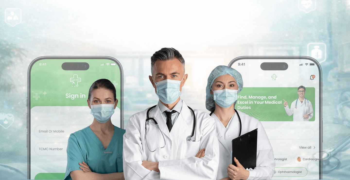 Healthcare professionals and app interface